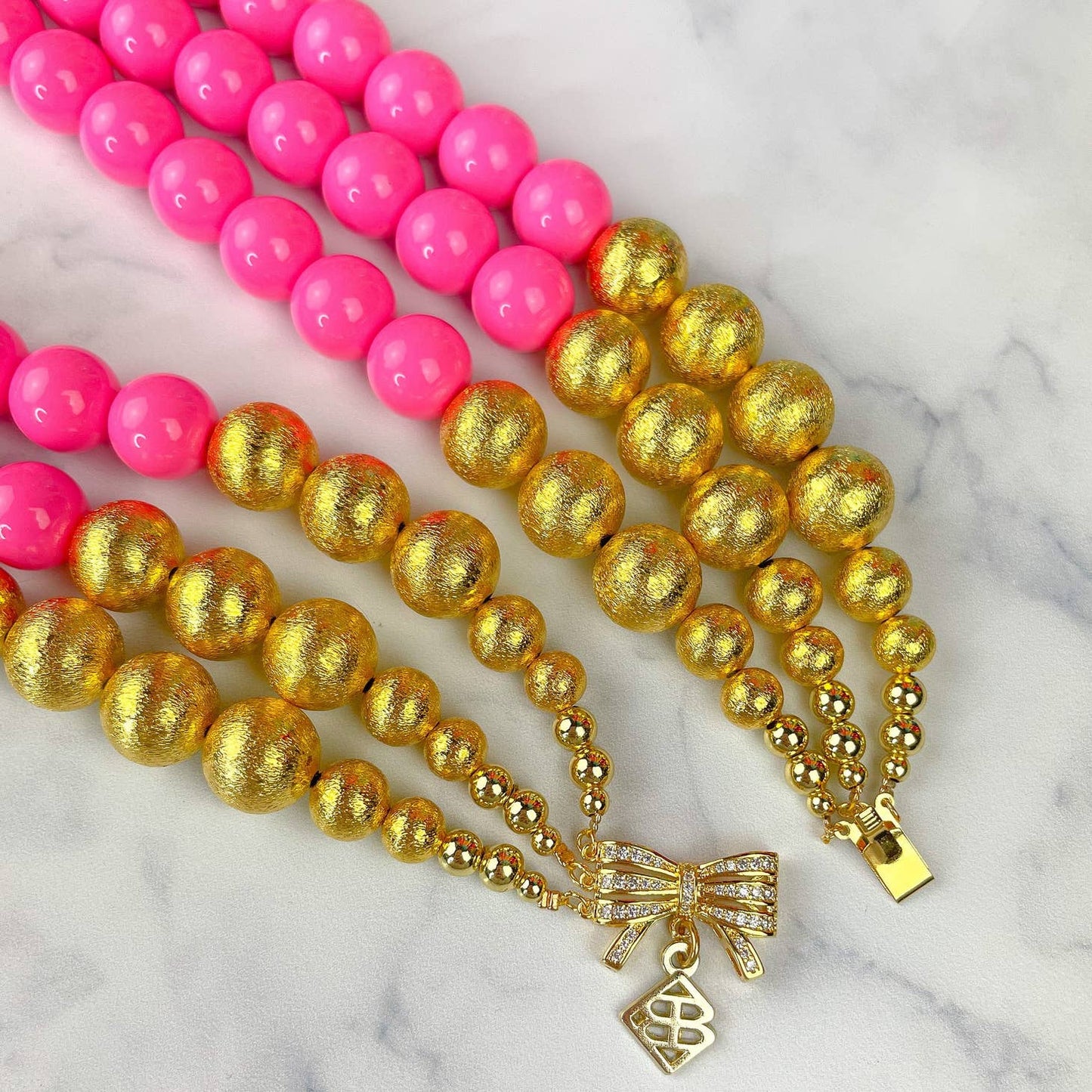 3 Strand Pink Beaded Necklace