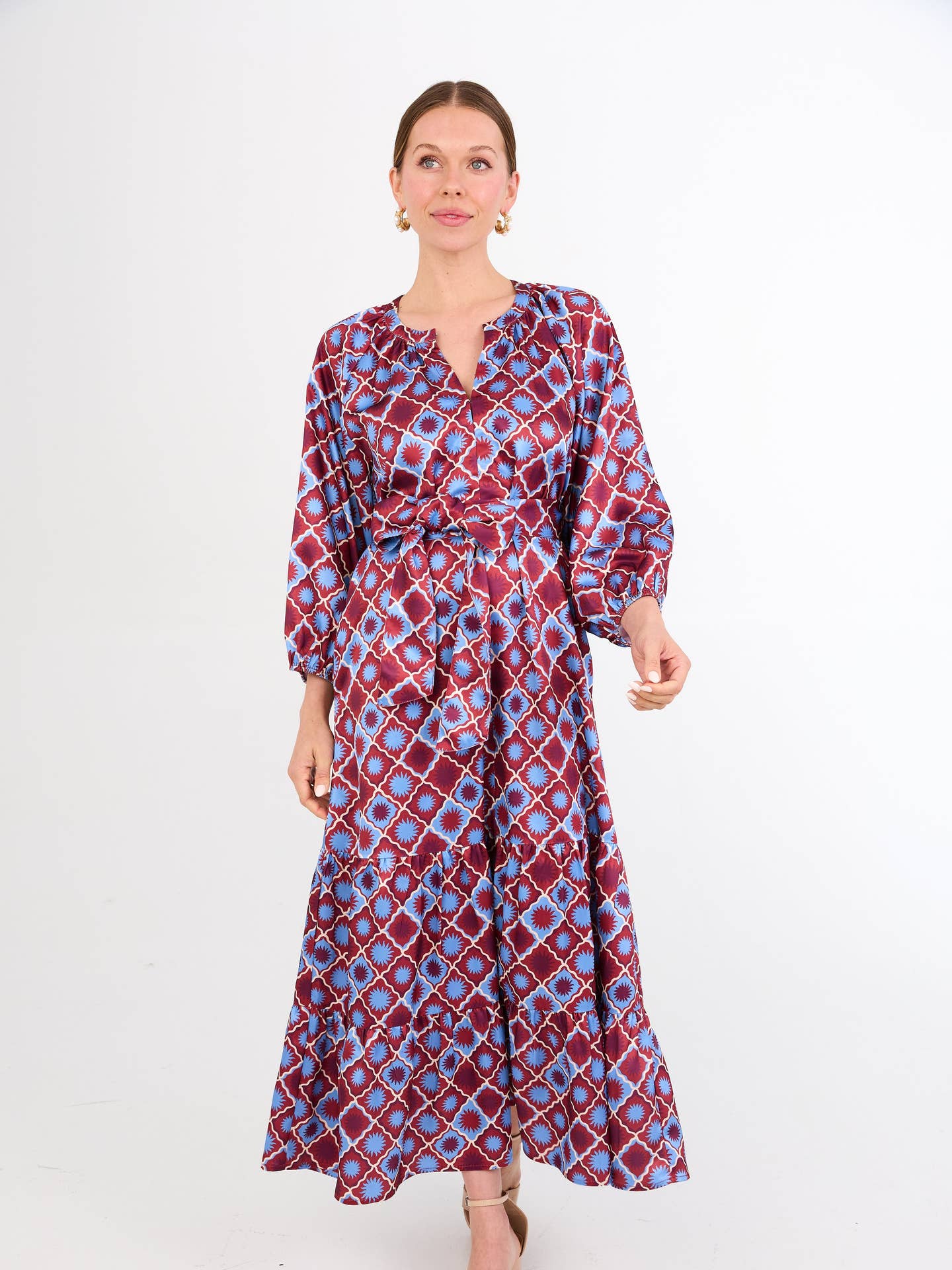 Elise Dress Burgundy Sunburst Satin