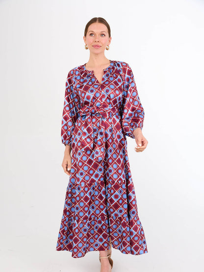 Elise Dress Burgundy Sunburst Satin