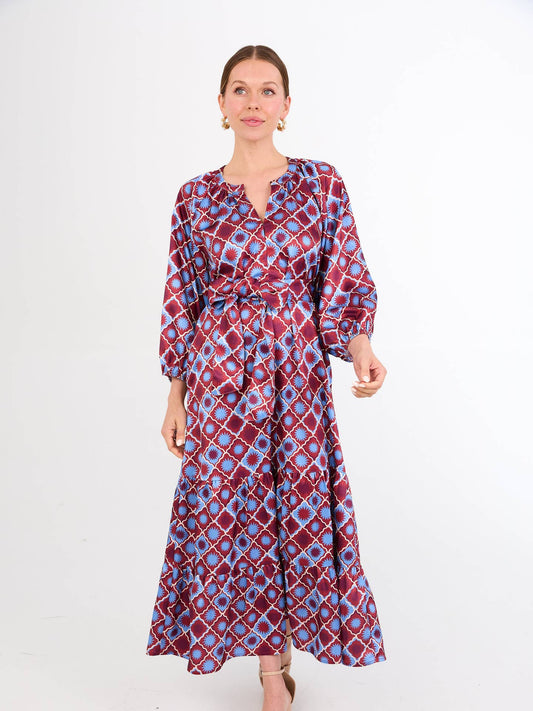 Elise Dress Burgundy Sunburst Satin