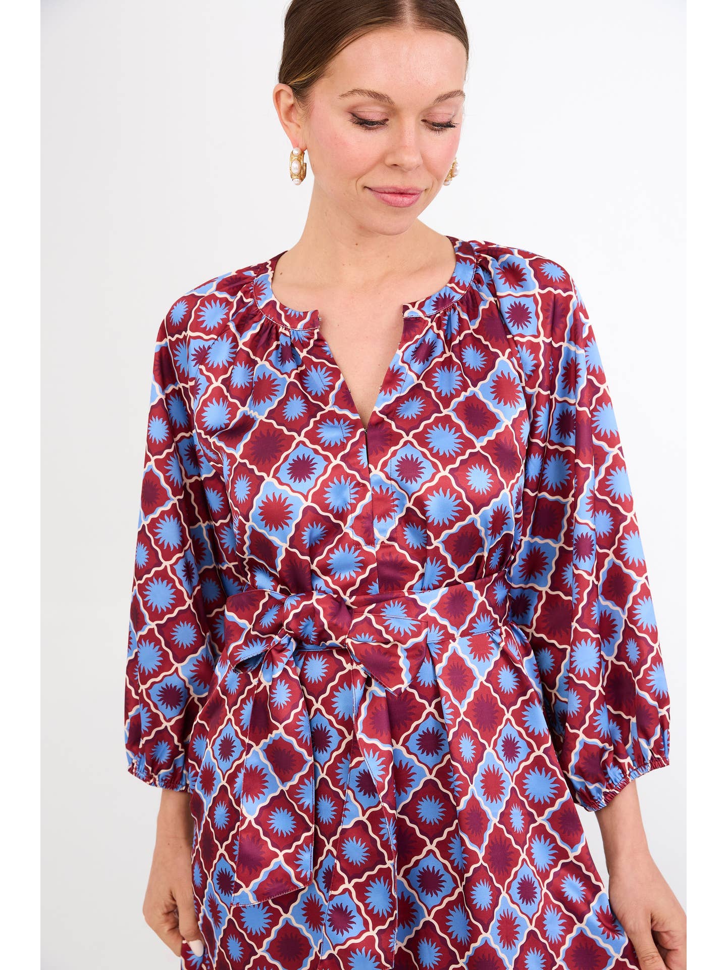 Elise Dress Burgundy Sunburst Satin