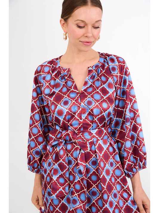 Elise Dress Burgundy Sunburst Satin