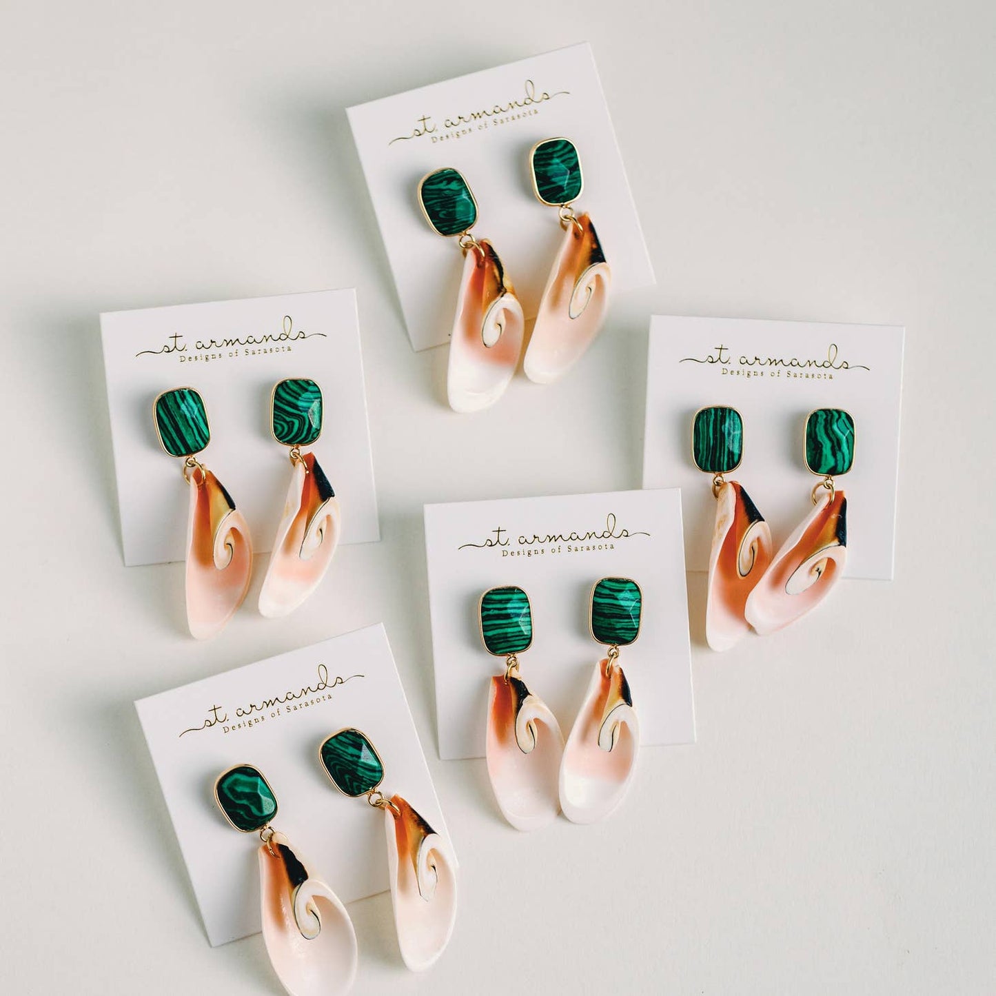 Pink Shell and Green Malachite Statement Earrings