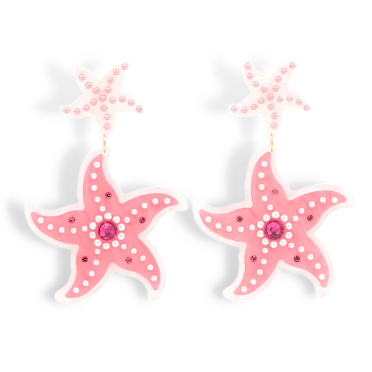 Pink Pearl Starfish Earrings
