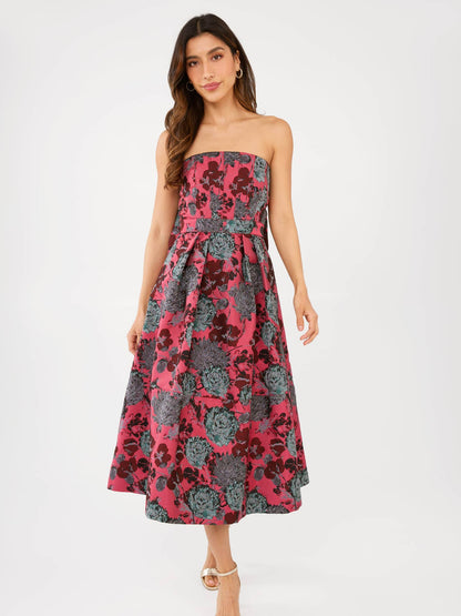 Catherine Dress Hot Pink Vintage Dahlia Jacquard