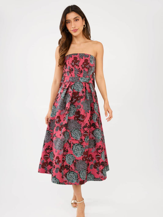 Catherine Dress Hot Pink Vintage Dahlia Jacquard