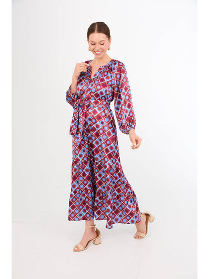 Elise Dress Burgundy Sunburst Satin