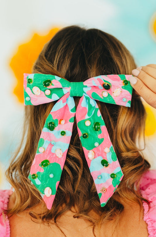 Pretty Country Pink Green Blue Bow Barrette