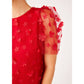 Marty Top Red Floral Applique Tulle