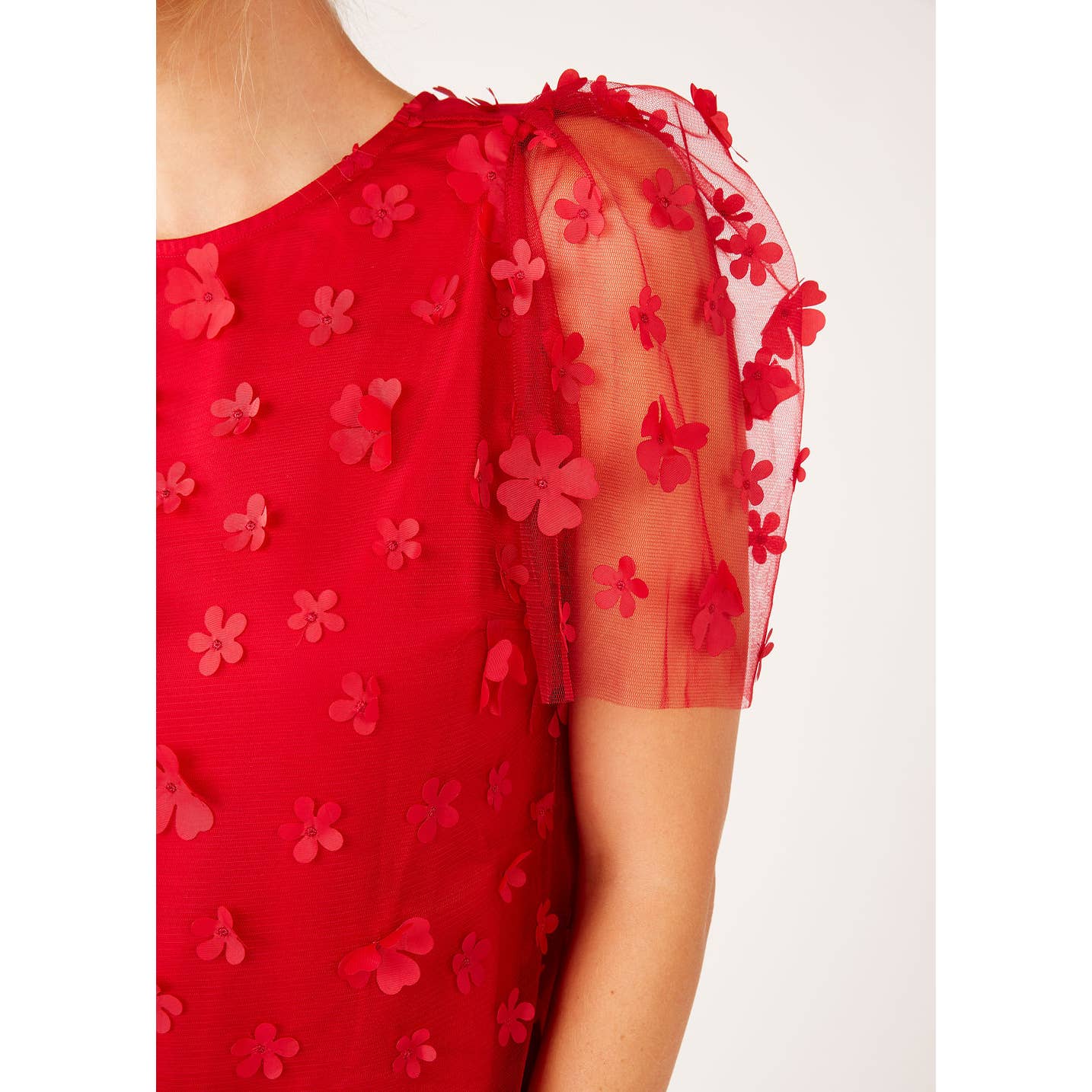 Marty Top Red Floral Applique Tulle