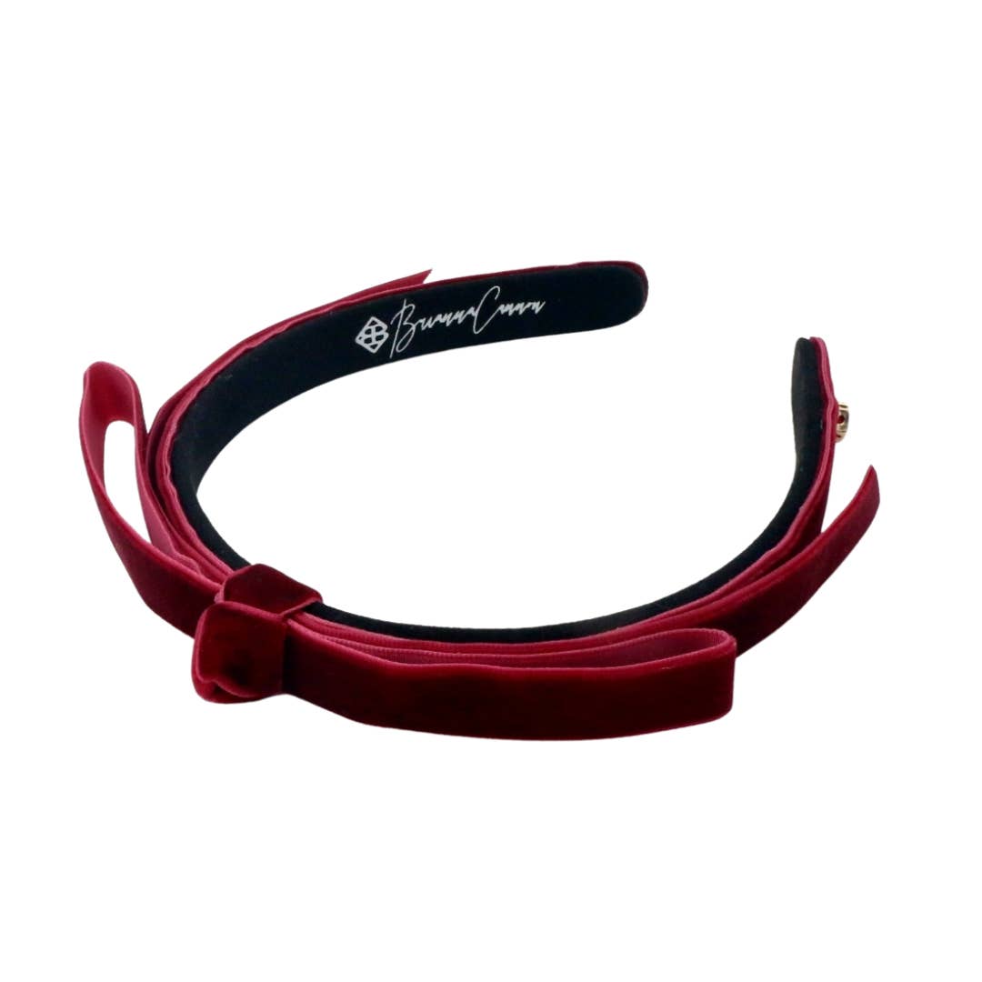 Thin Maroon Velvet Bow Headband