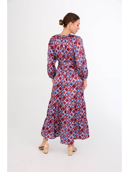 Elise Dress Burgundy Sunburst Satin
