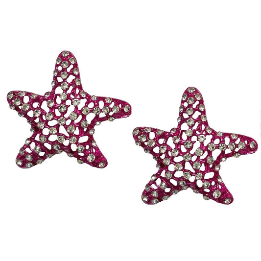 Pink Rhinestone Starfish Statement Earrings