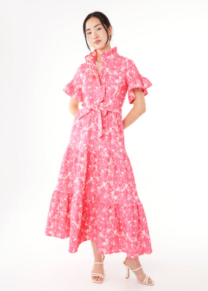 Sadie Maxi Dress Hot Pink Hibiscus Jacquard