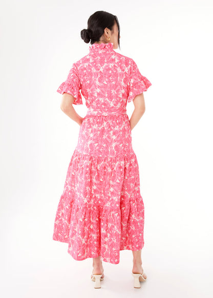 Sadie Maxi Dress Hot Pink Hibiscus Jacquard