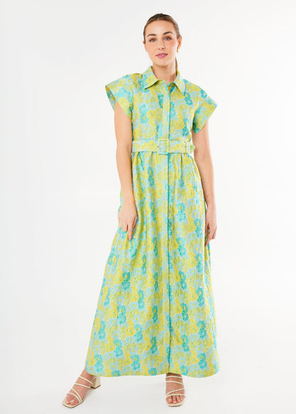 Harper Gown Green Sunflower Jacquard