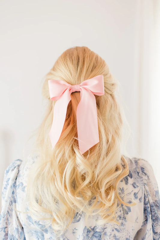 Bailee Satin Bow Barrette Soft Pink