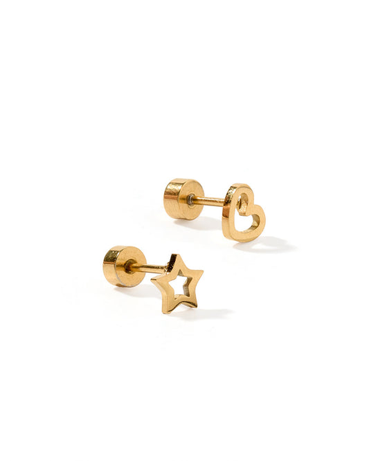 Screwback Stud Earrings Mix Heart and Star