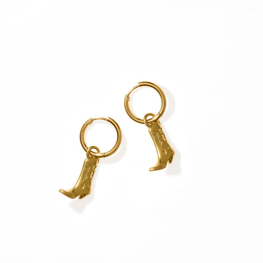 Huggie Charm Earrings Luca Boot Gold