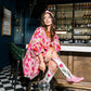 Bell Dress Pink and Gold Floral Brocade
