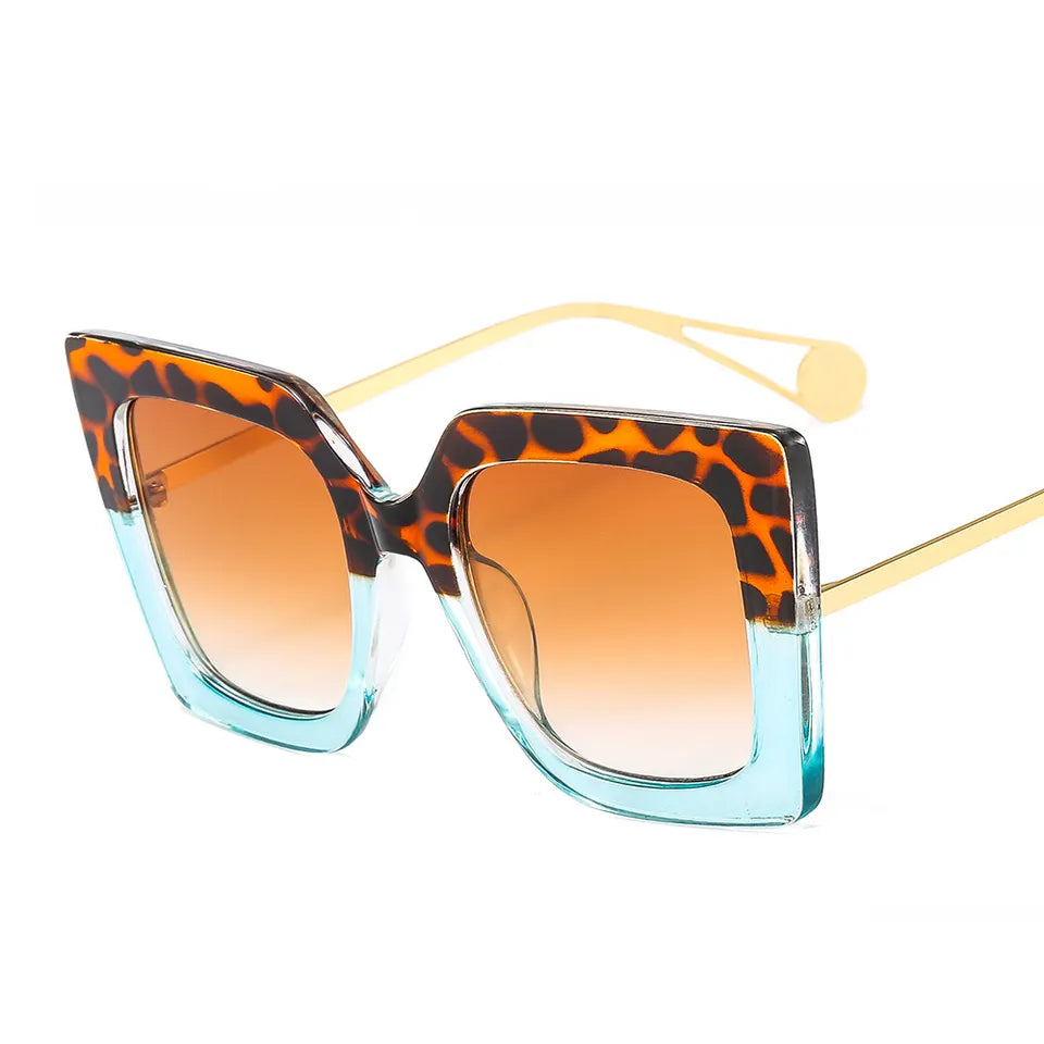 Blue Leopard Square Sunglasses