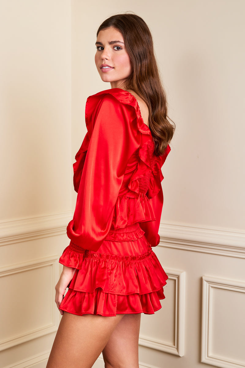 Red Willow Satin Mini Skirt
