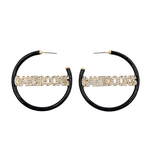 South Carolina GAMECOCKS Black Pave Hoop Earrings