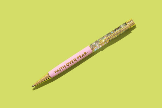 "Faith Over Fear" - Pink w/ Pearl Confetti Pen