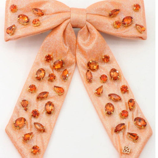 Orange Shimmer Bow Barrette w/Crystals