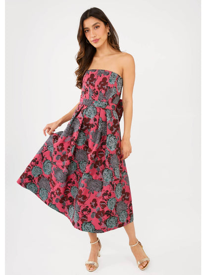 Catherine Dress Hot Pink Vintage Dahlia Jacquard