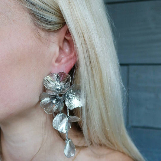 Audrey Flower Statement Earrings Silver