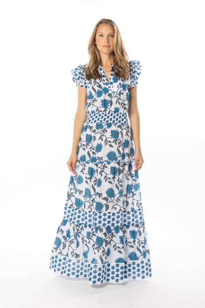 Caro Dress Blue Gerbera