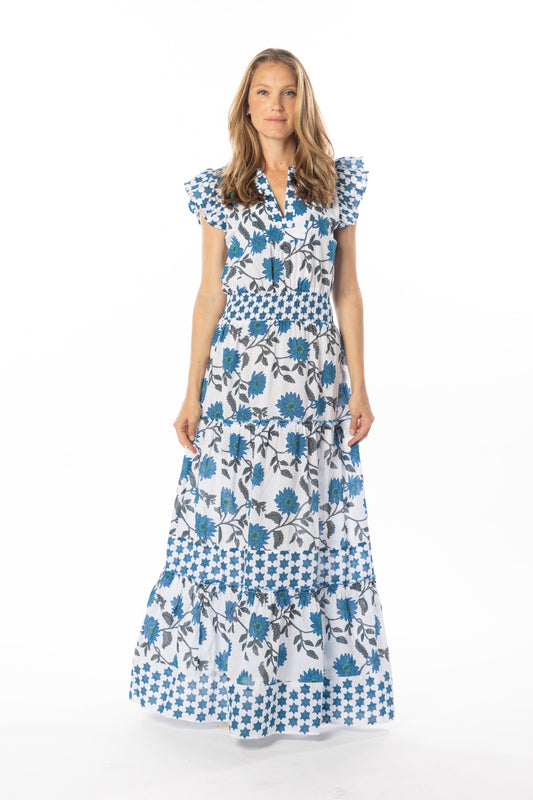 Caro Dress Blue Gerbera