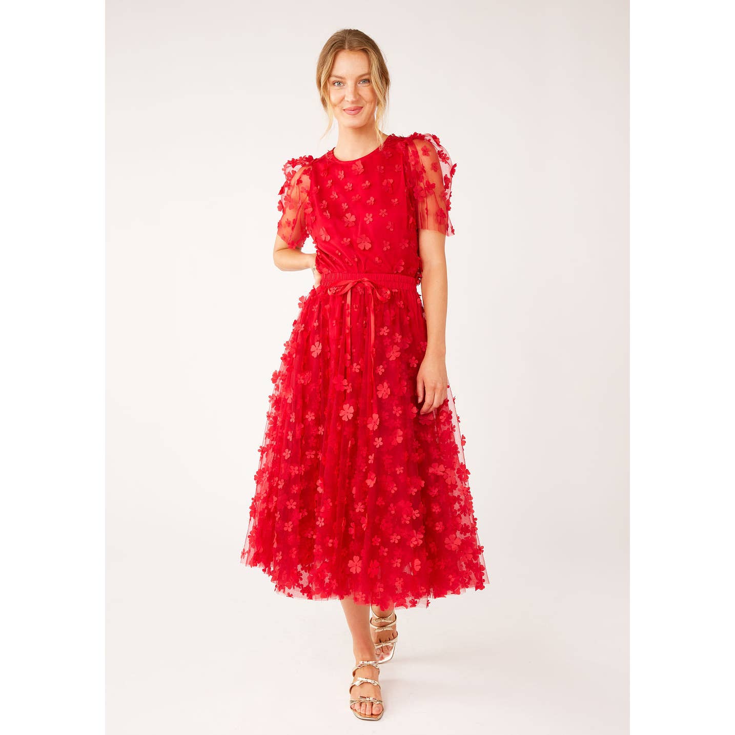 Marty Top Red Floral Applique Tulle