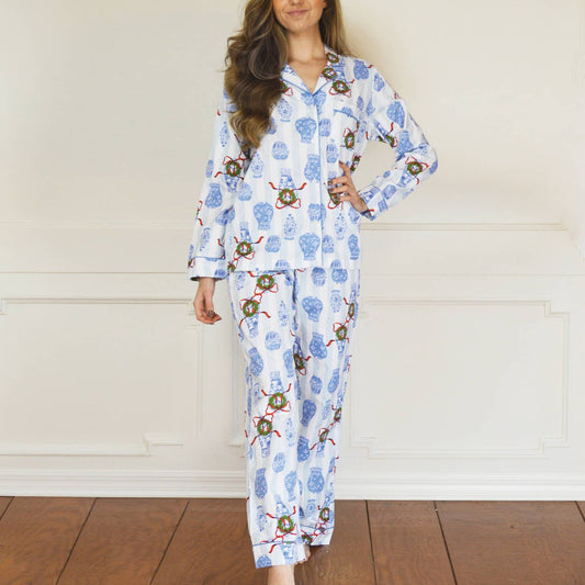 Ginger Jar Wreath Flannel PJ Set