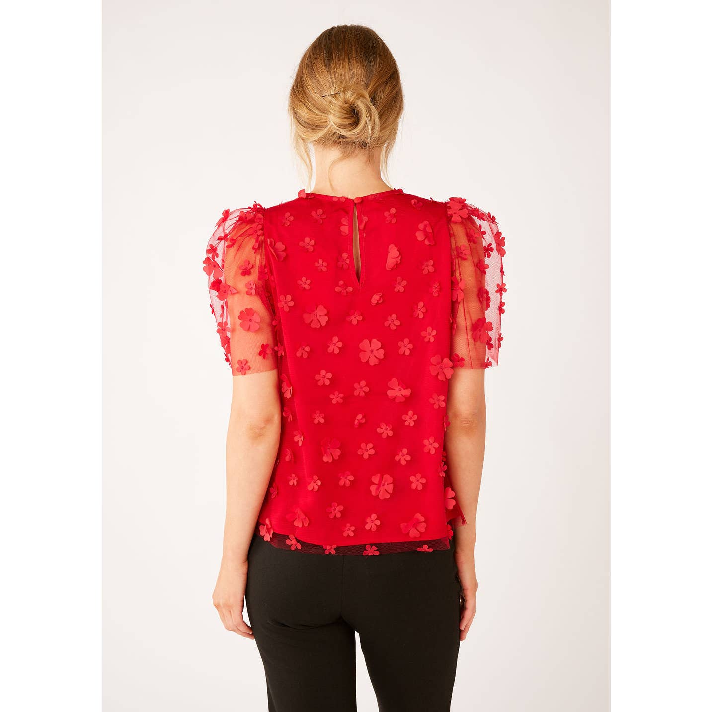 Marty Top Red Floral Applique Tulle