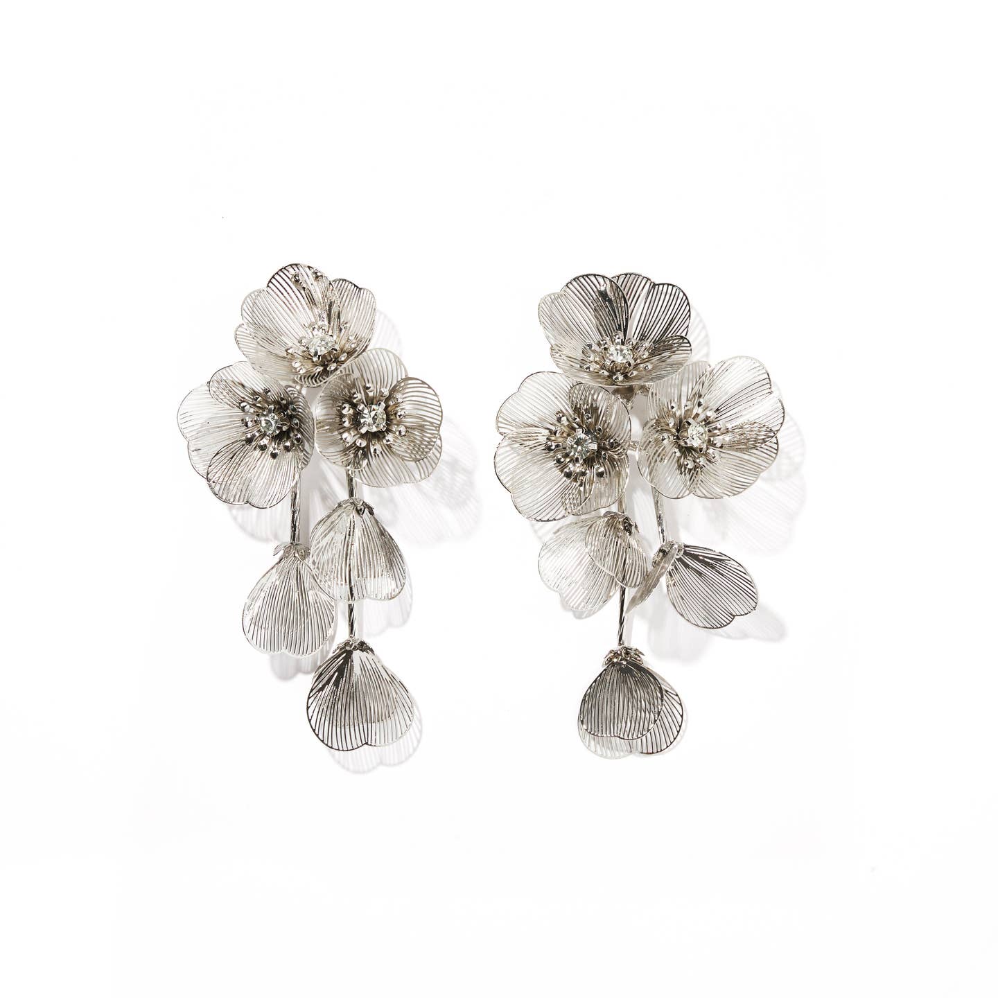 Audrey Flower Statement Earrings Silver