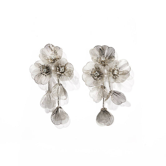 Audrey Flower Statement Earrings Silver