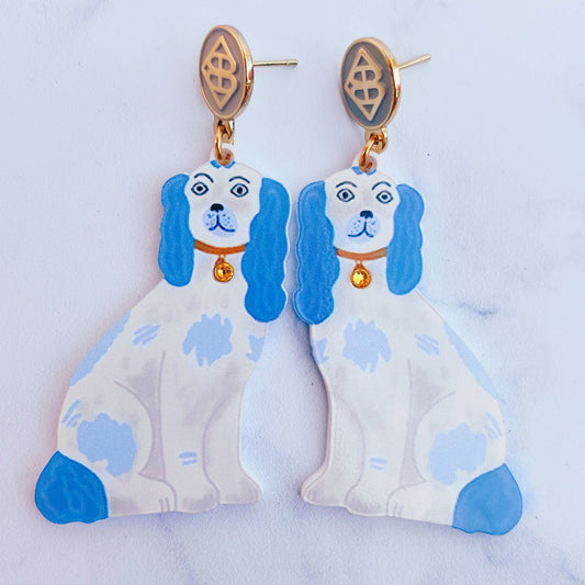 STAFFORDSHIRE SPANIEL EARRING- BLUE