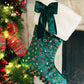 Dark green Bejeweled Velvet Christmas Stocking with Bow