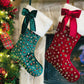 Dark green Bejeweled Velvet Christmas Stocking with Bow