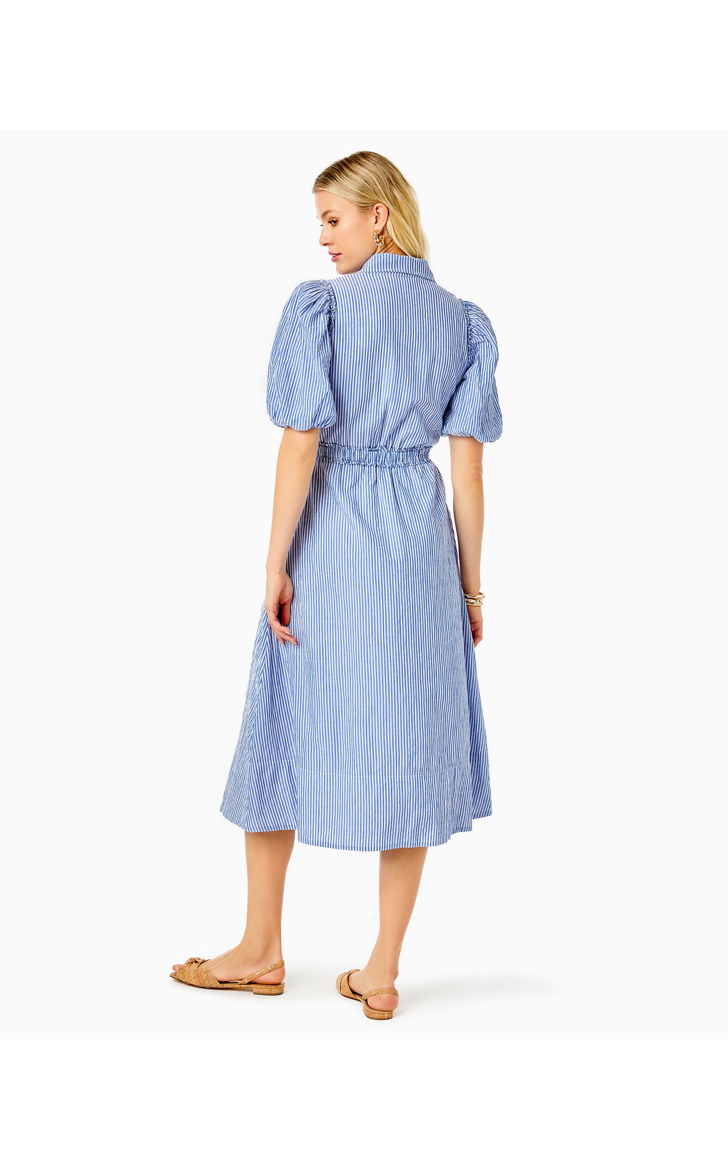 TASSIE ELBOW SLEEVE COTTON MIDI DRESS