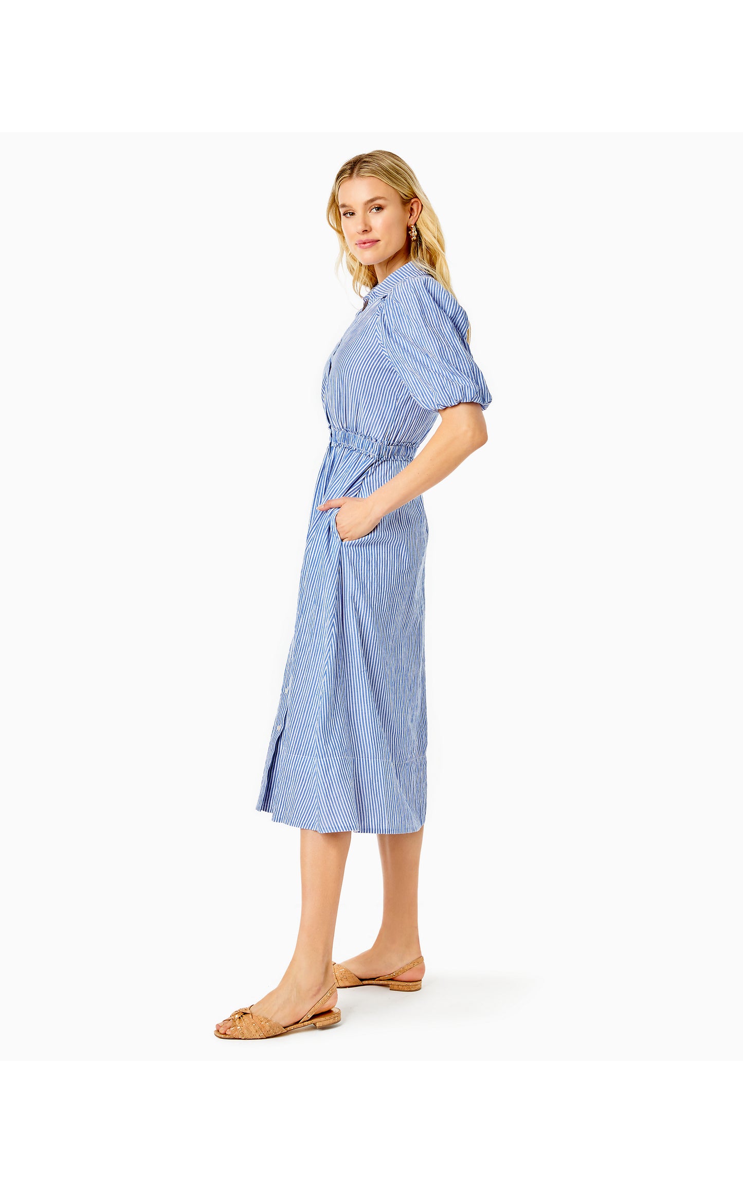 TASSIE ELBOW SLEEVE COTTON MIDI DRESS