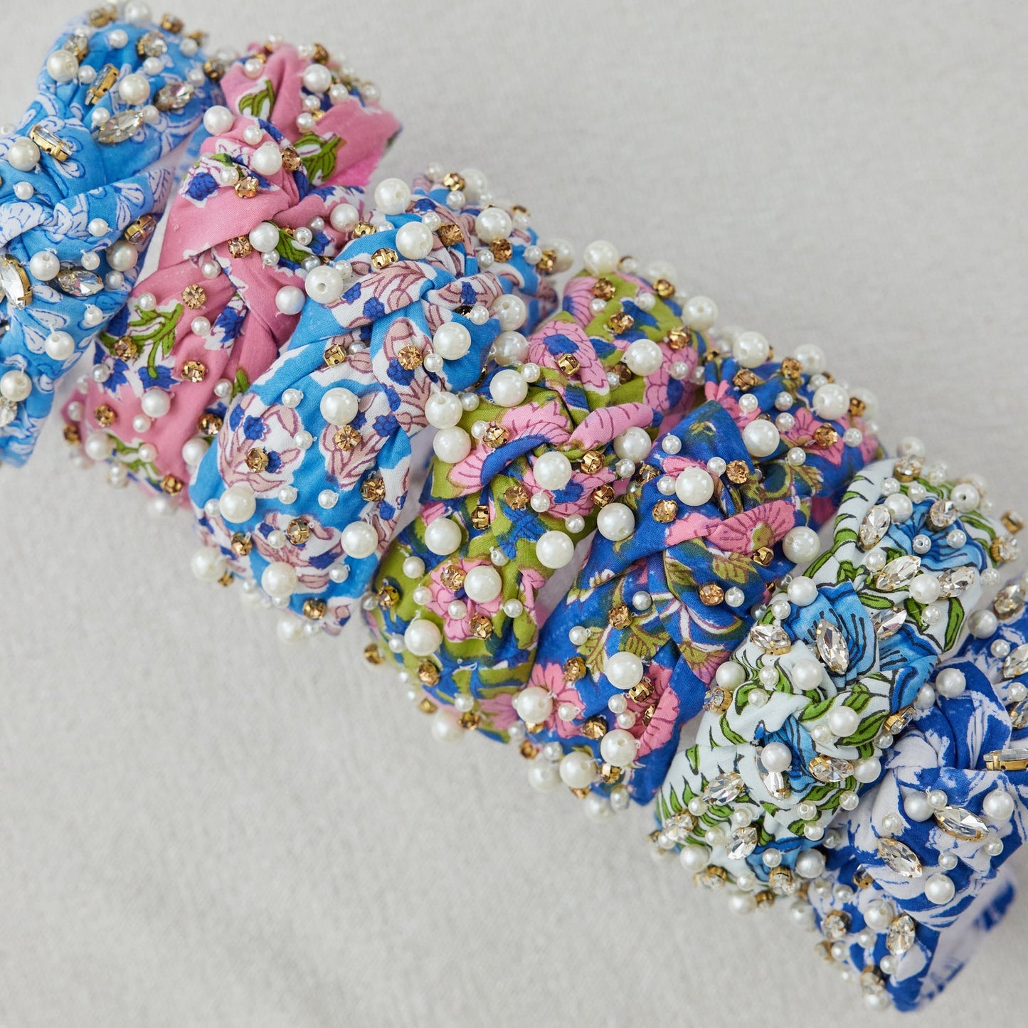 BLOCKPRINT HEADBAND GEMS IN BERMUDA PINK